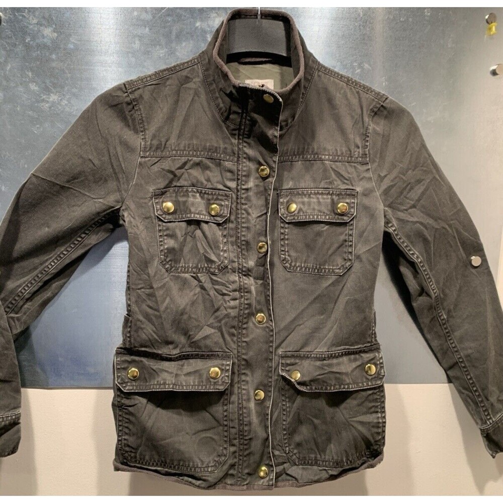 J CREW Women's Field Jacket Distress Gray Snap & Zip Up XSmall